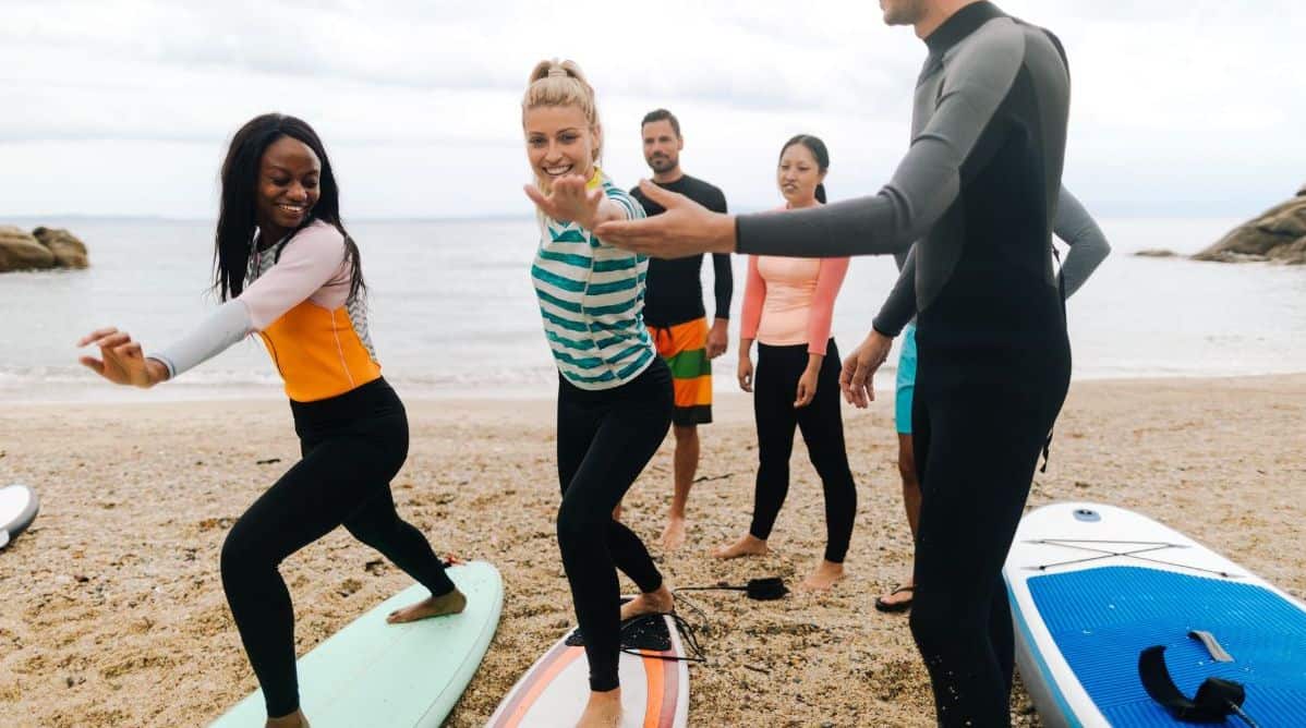Group on the beach of a Morocco surf camp
