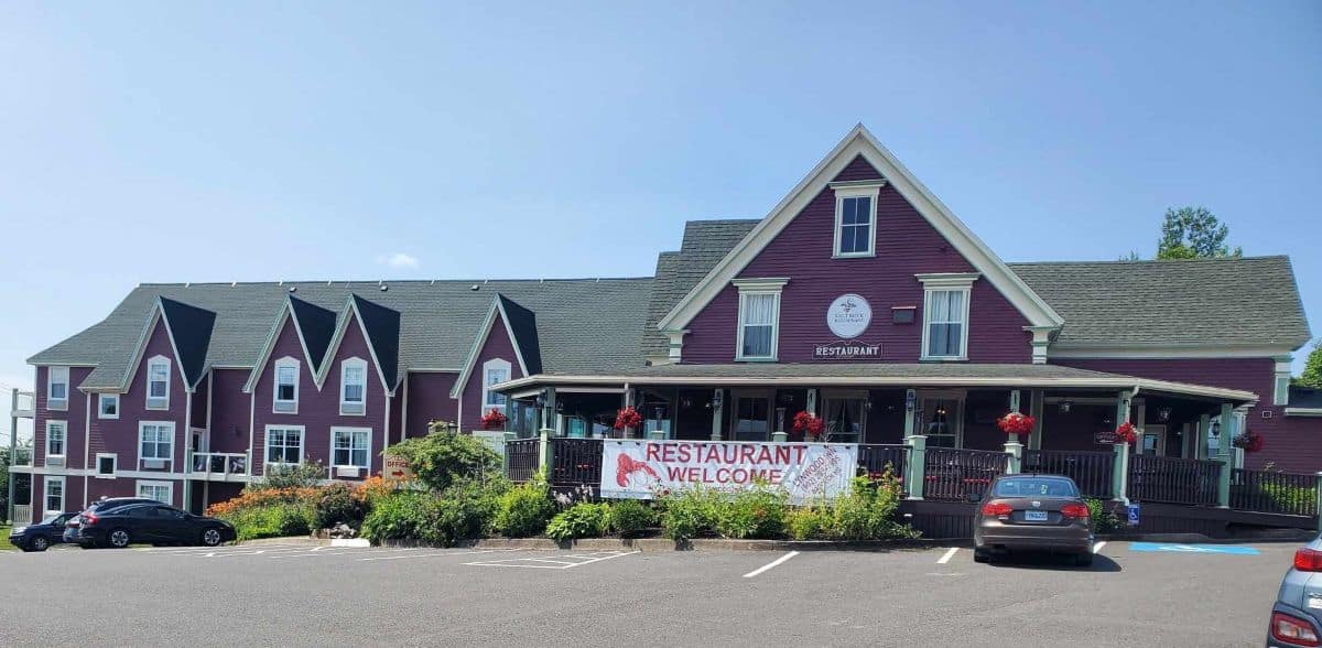 The Lynwood Inn in Baddeck, with the restaurant terrace right in front