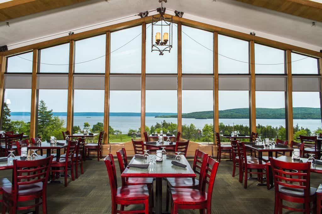 Sea views from the dining room Silver Dart Lodge in Baddeck